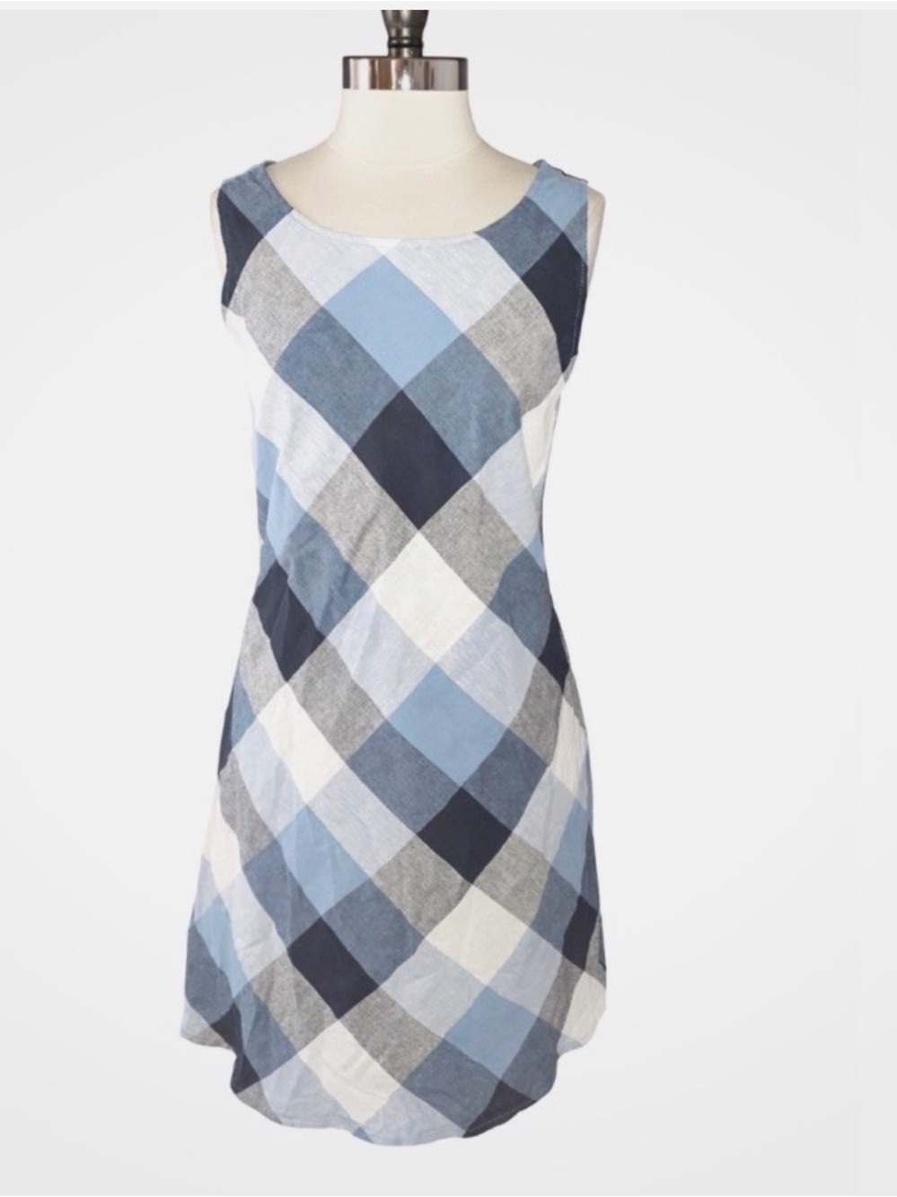 Jessica Howard Airline Sleeveless Blue Plaid A-Line Dress with Side pockets